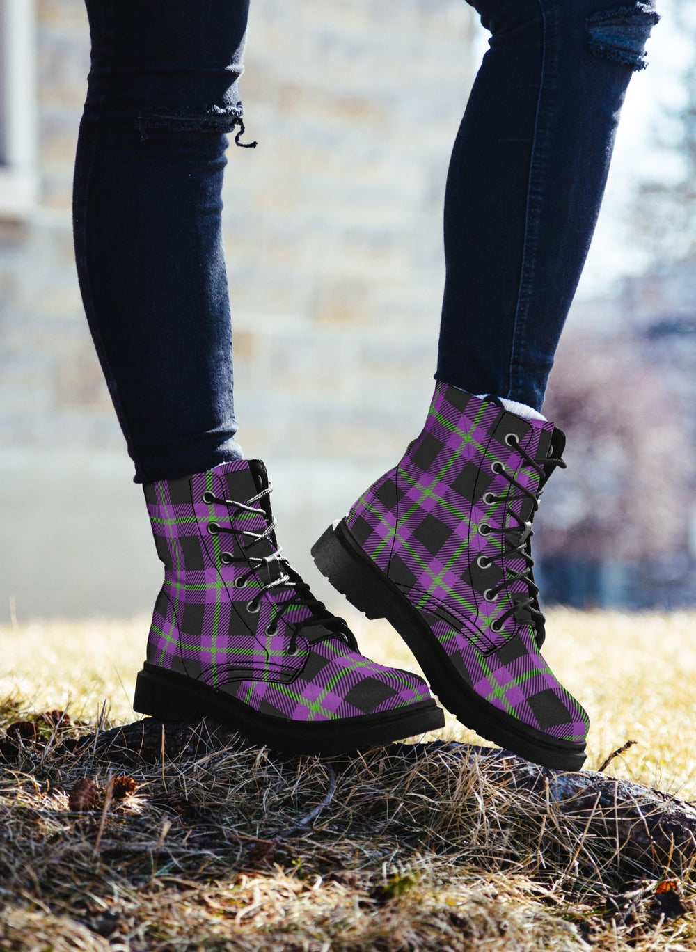Purple and Green Plaid Boots - The Pagan Grimoire