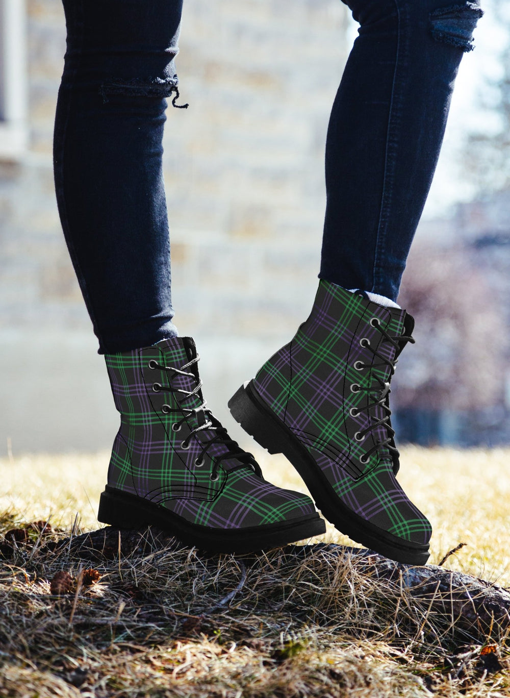 Green and Purple Plaid Boots - The Pagan Grimoire