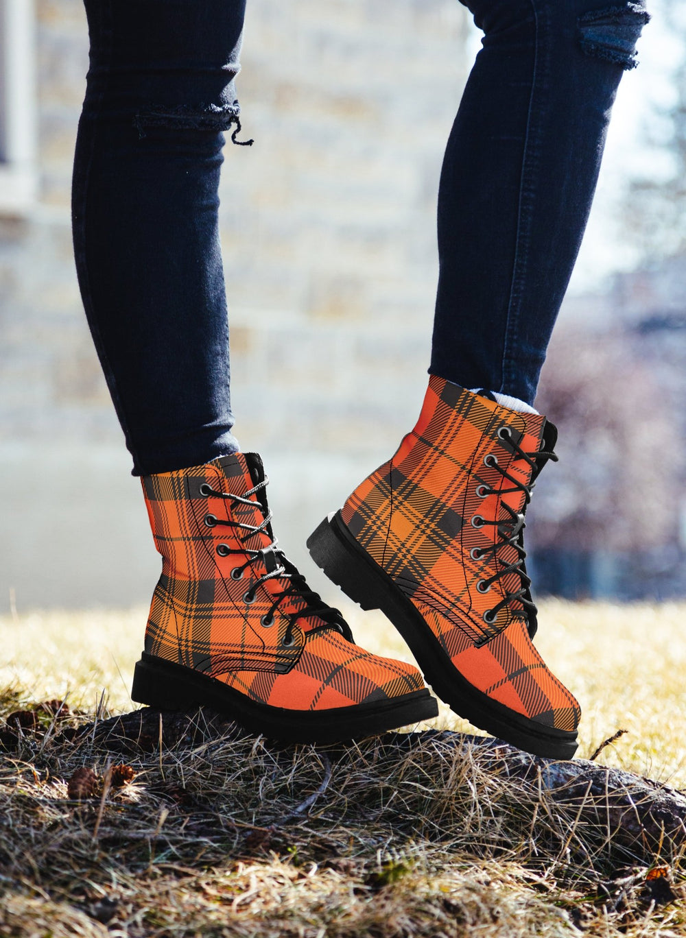 Orange and Black Plaid Boots - The Pagan Grimoire