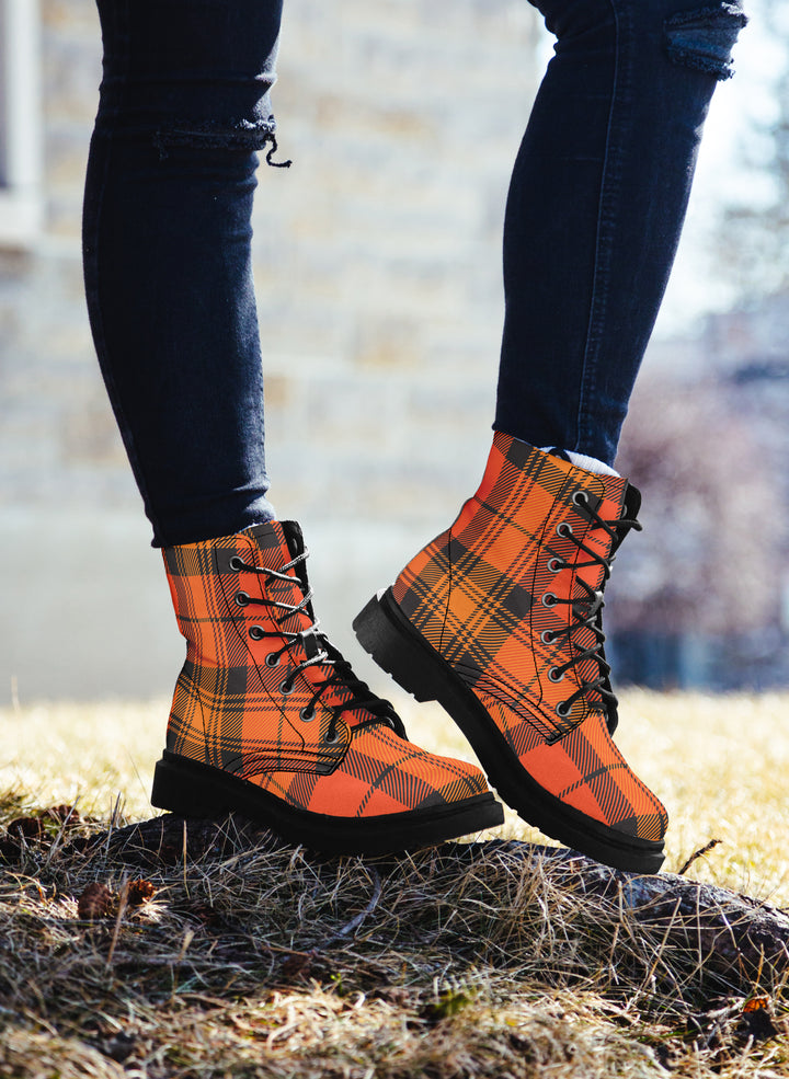 Orange and Black Plaid Boots