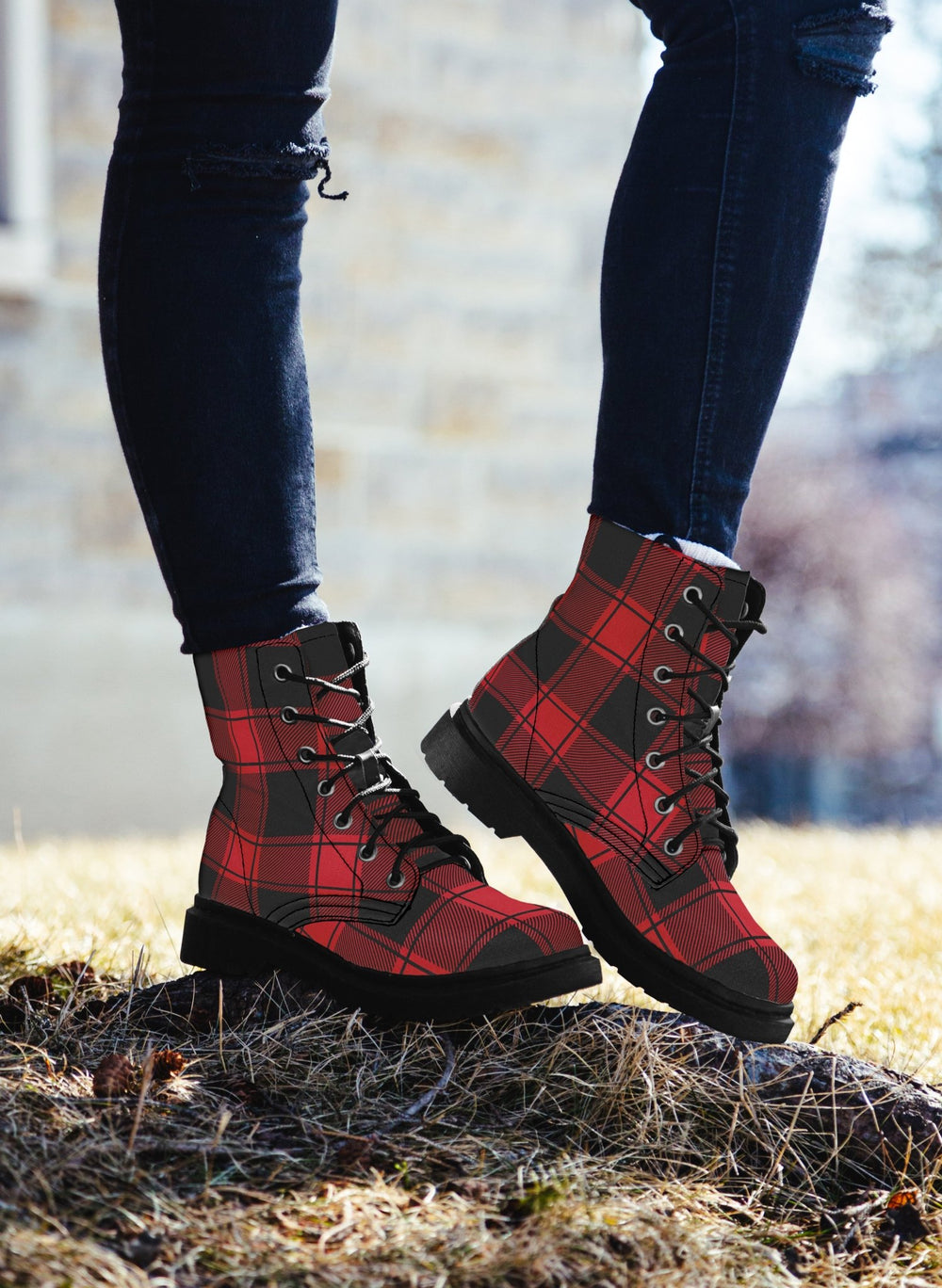 Black and Red Plaid Boots - The Pagan Grimoire