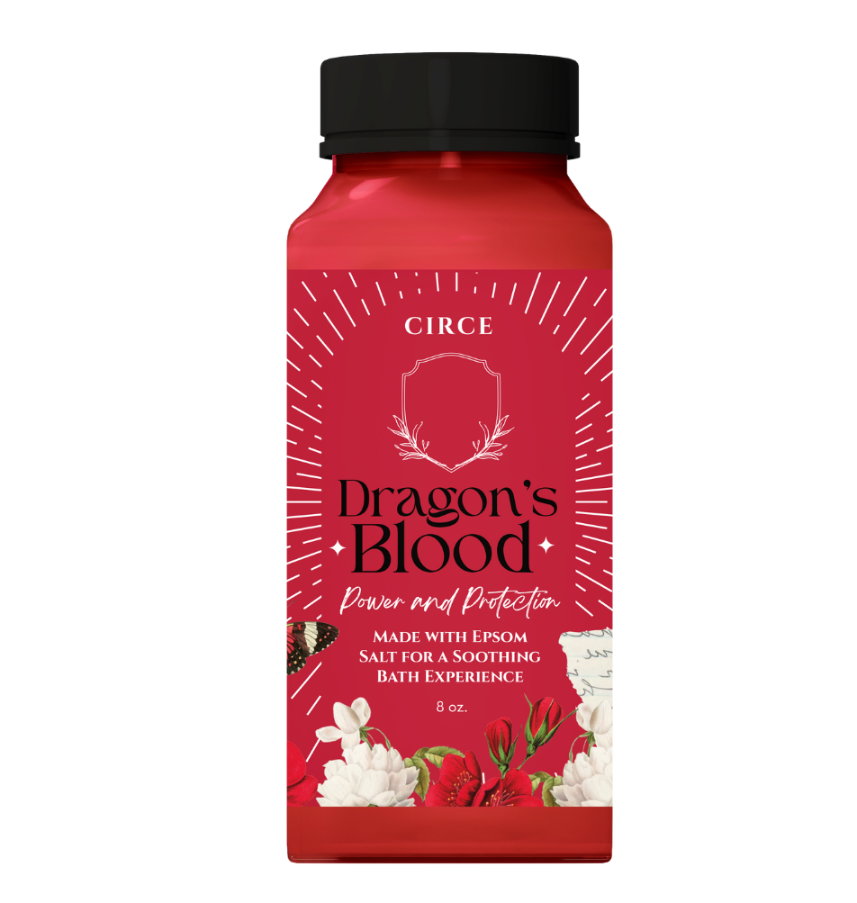 Red container labeled 'Dragon's Blood' by Circe on a white background