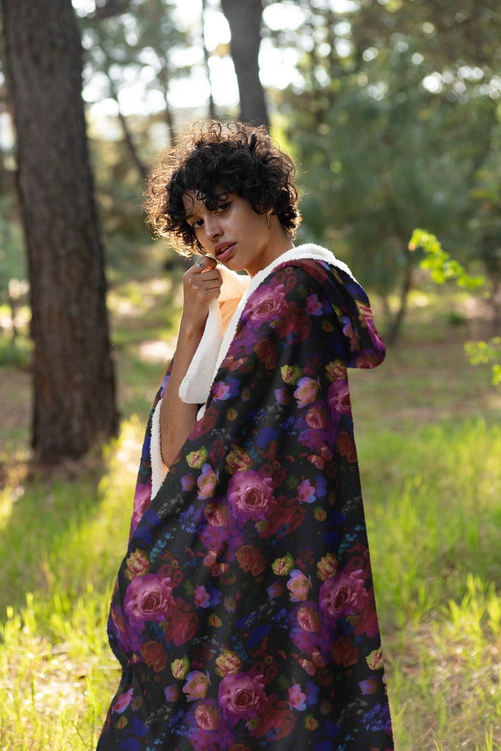 Midnight Bloom Gothic Hooded Blanket - The Pagan Grimoire