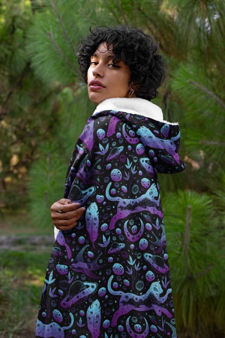 Neon Galaxy Cats Hooded Blanket - The Pagan Grimoire
