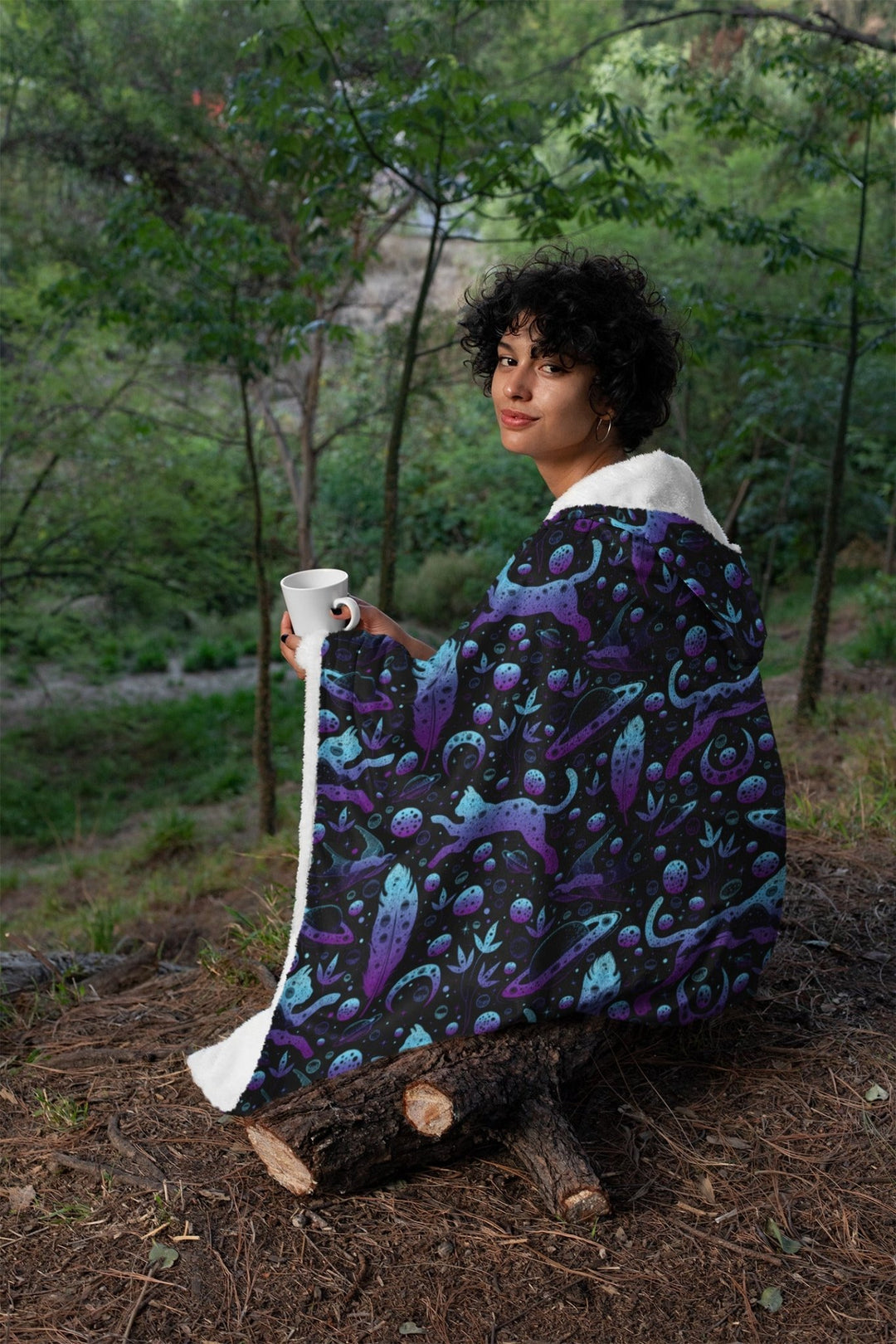 Neon Galaxy Cats Hooded Blanket - The Pagan Grimoire