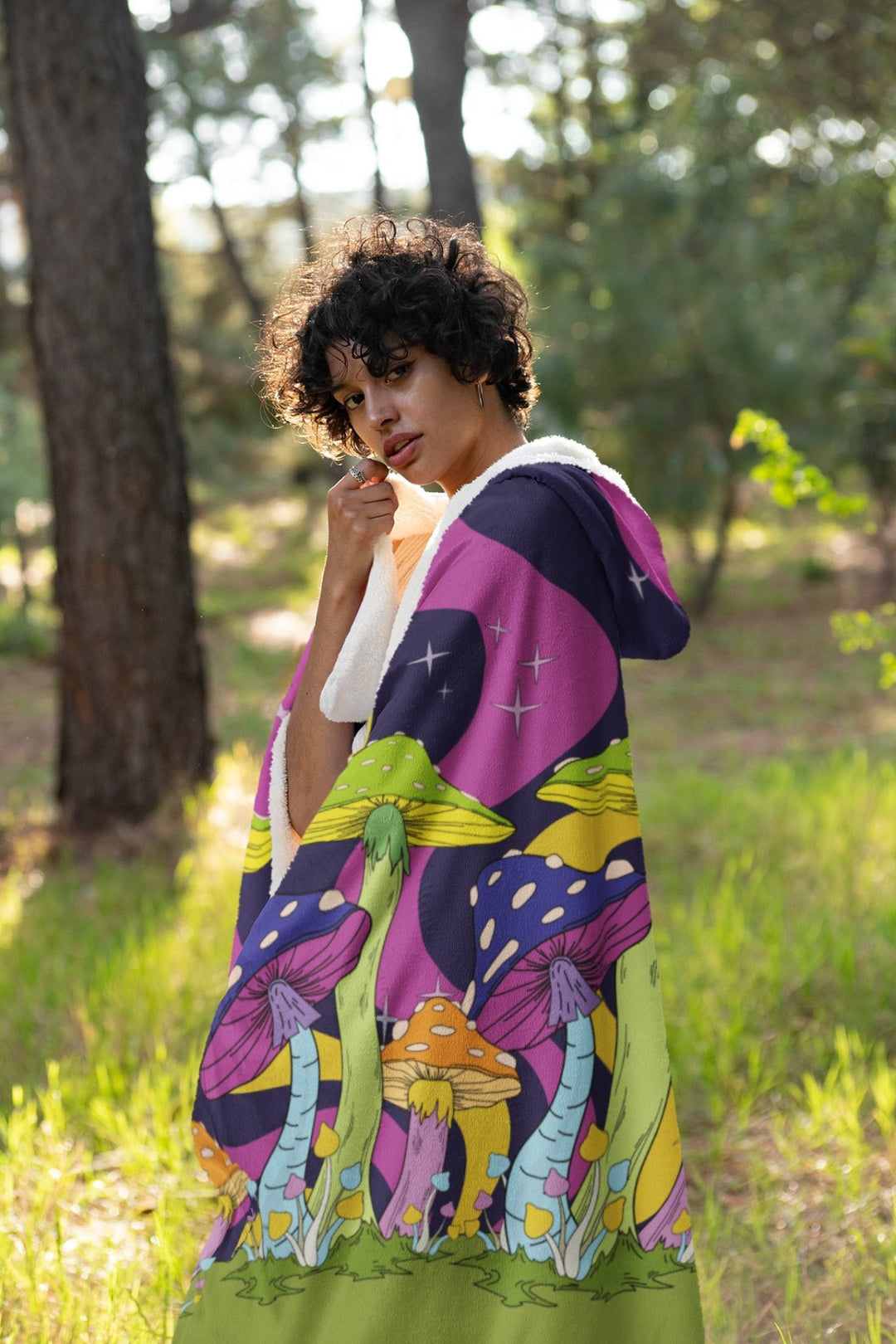 Neon Mushroom Hooded Blanket - The Pagan Grimoire