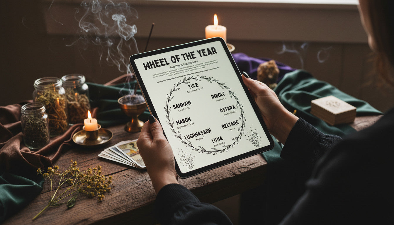 Wheel of the Year guide on tablet