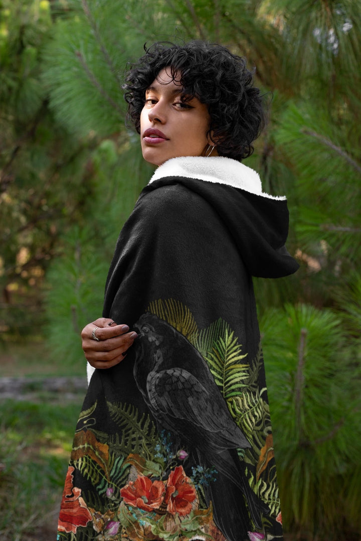 Crimson Raven Hooded Blanket - The Pagan Grimoire