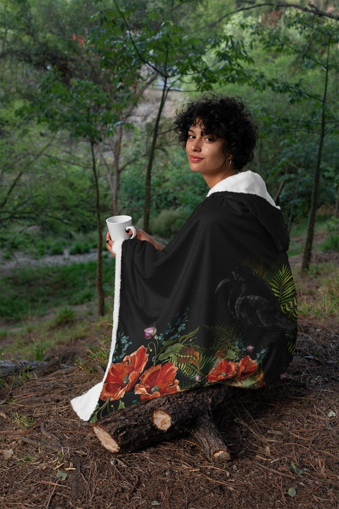 Crimson Raven Hooded Blanket - The Pagan Grimoire