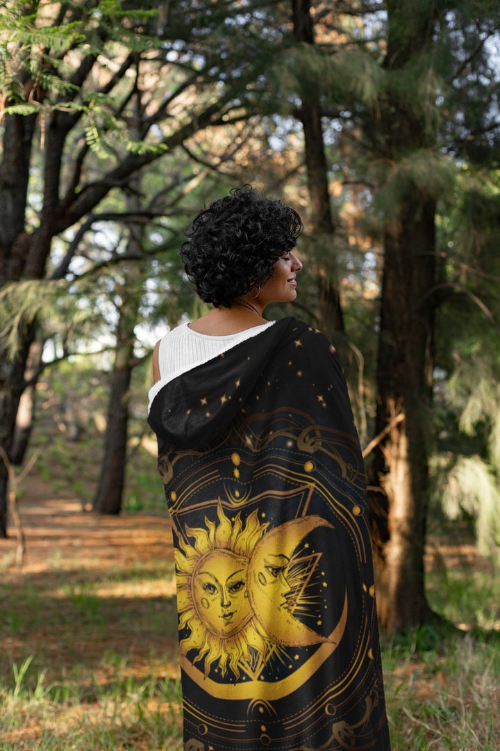 Sun Moon, and Stars Hooded Blanket - The Pagan Grimoire